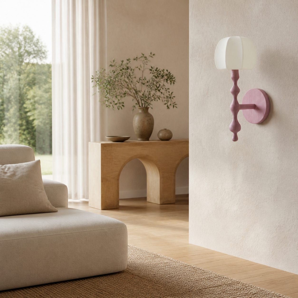 Savara Moderne Wandleuchte mit gebogenem Sockel – Sanfter, diffuser Stoffschirm für Flure und Wohnzimmer