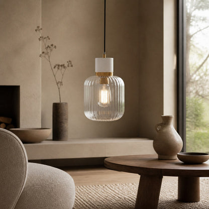Korlisse Pendelleuchte aus Naturstein und Glas – Stilvolle Lampe für Wohnzimmer oder Lounge