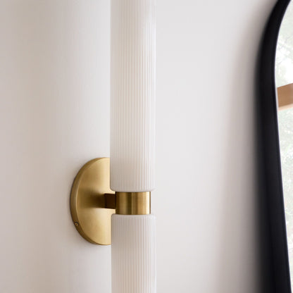 Rivora Fluted Glass Double Short Sconce - Indoor Outdoor Wall Light Elegance