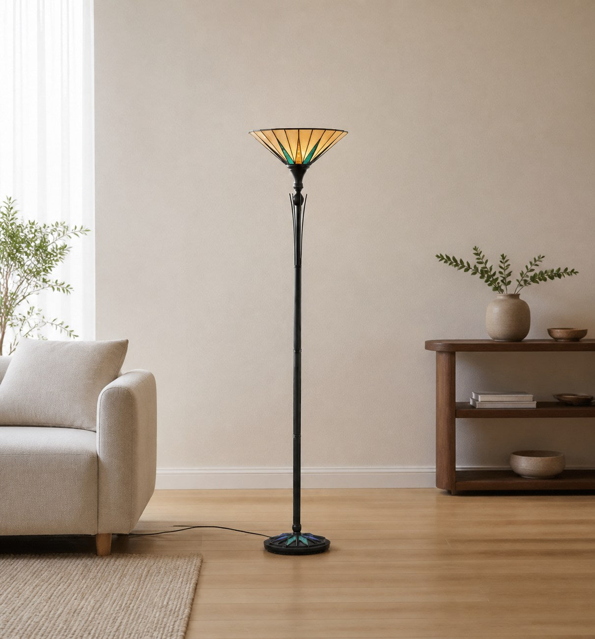 TF Dark Star Stained Glass Star Pattern Floor Lamp – Tiffany Style Uplighter for Living Rooms