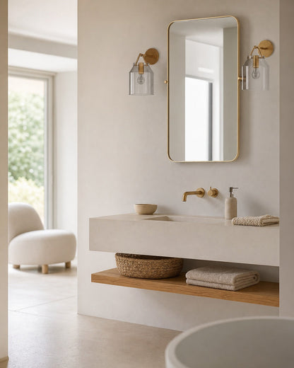 Hanton Moderne, minimalistische Wandleuchte aus Messing und Glas – feuchtigkeitsbeständig für Badezimmer