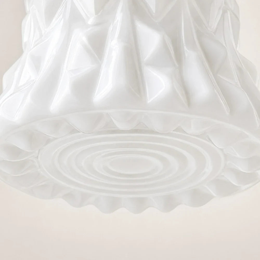 Textured white milk glass shade close-up