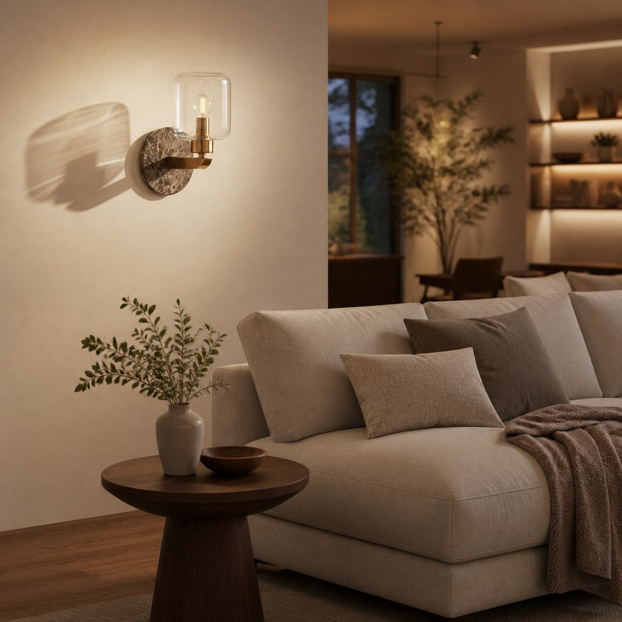 Korlisse Modern Marble Wall Light - Vintage Brass & Clear Glass Accent for Living Room and Hallway