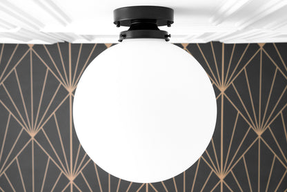 Glorica Glass 12 Inch Globe Ceiling Light - Frosted Glass Art Deco Pendant And Flush Mount