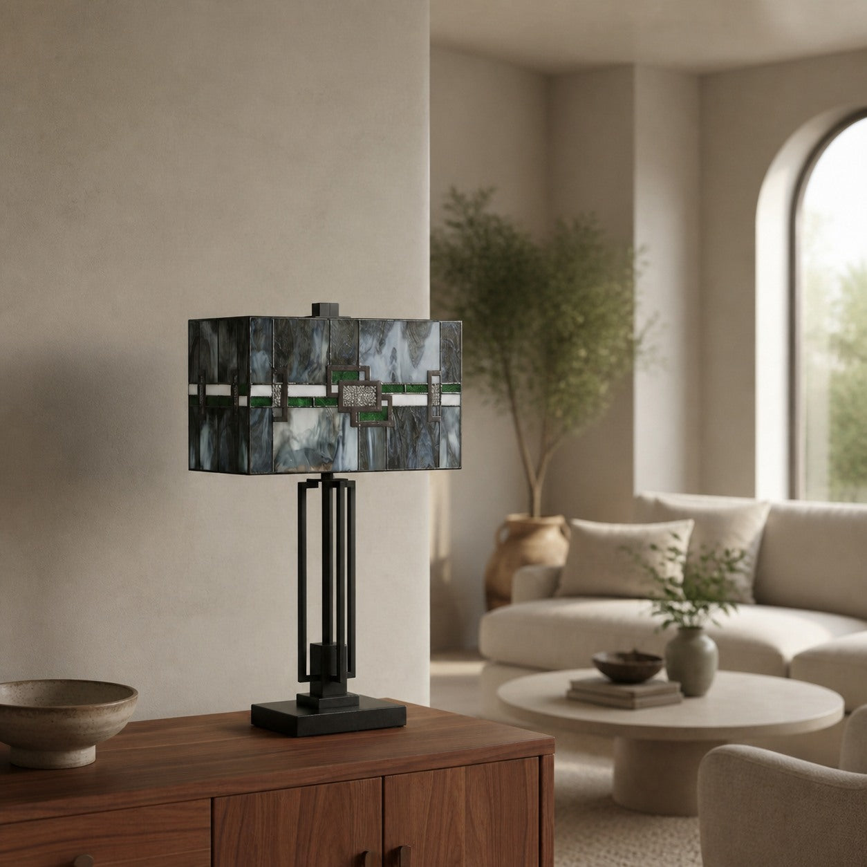 Rechteckige Tischleuchte Culletto aus Buntglas – Künstlerischer Look für Schlafzimmer und Flure