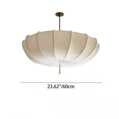 Traditional Japanese Round Iron Frame Fabric Shade 3/5 Light Chandelier For Living Room