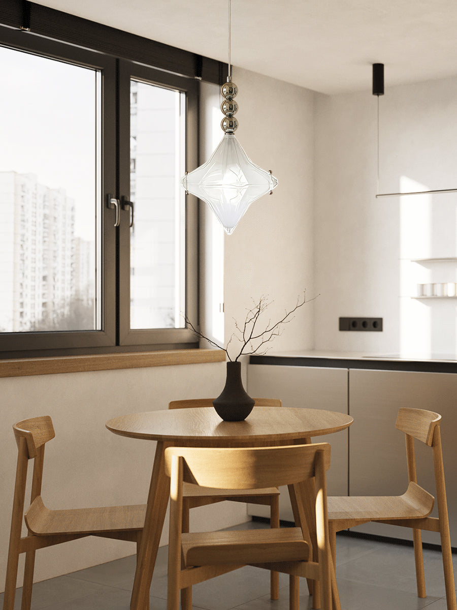 Art Deco Astris Elara Star Pendant Light – Frosted Glass Pendant with Geometric Style