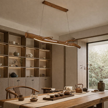 Wood Color Resin Linear Branch Pendant Light
