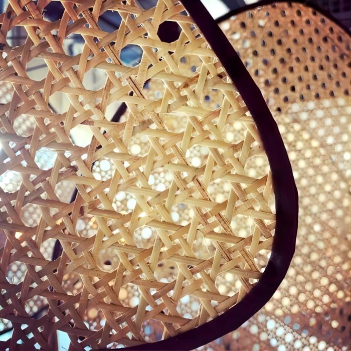 Rivana Modern Woven Rattan Chandelier – Metal Bamboo Pendant Light for Kitchens and Lounges N41