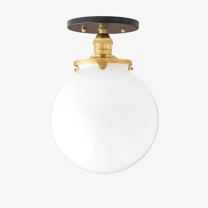 Glorica Glass Mid Century Semi Flush Ceiling Light - White Opal Glass Globe Fixture