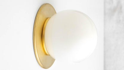 Glorica Glass Solid Brass Vanity Sconce - Compact Flush Mount Globe Light