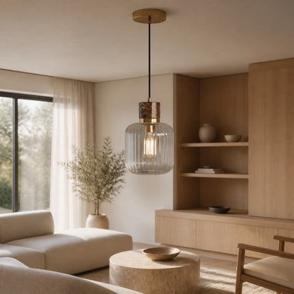 Korlisse Pendelleuchte aus Naturstein und Glas – Stilvolle Lampe für Wohnzimmer oder Lounge