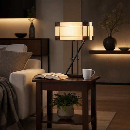 TF Manchester Table Lamp – Vintage-Inspired Stained Glass Table Light for Reading Nook or Bedroom