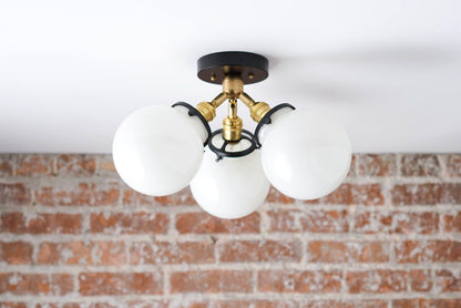 Glorica Glass Globe Light - Mid Century Semi Flush Ceiling Lamp