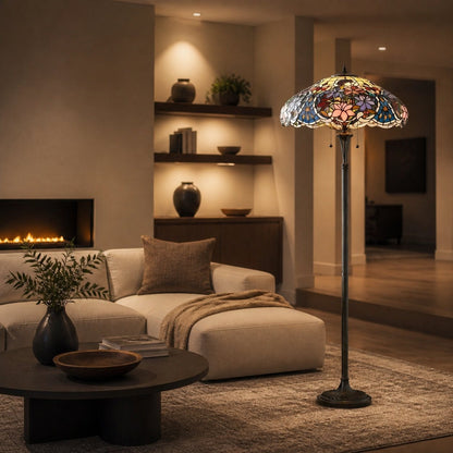 TF Sullivan Tiffany Stehlampe - Florales Buntglasdesign für Arbeits- oder Wohnzimmer