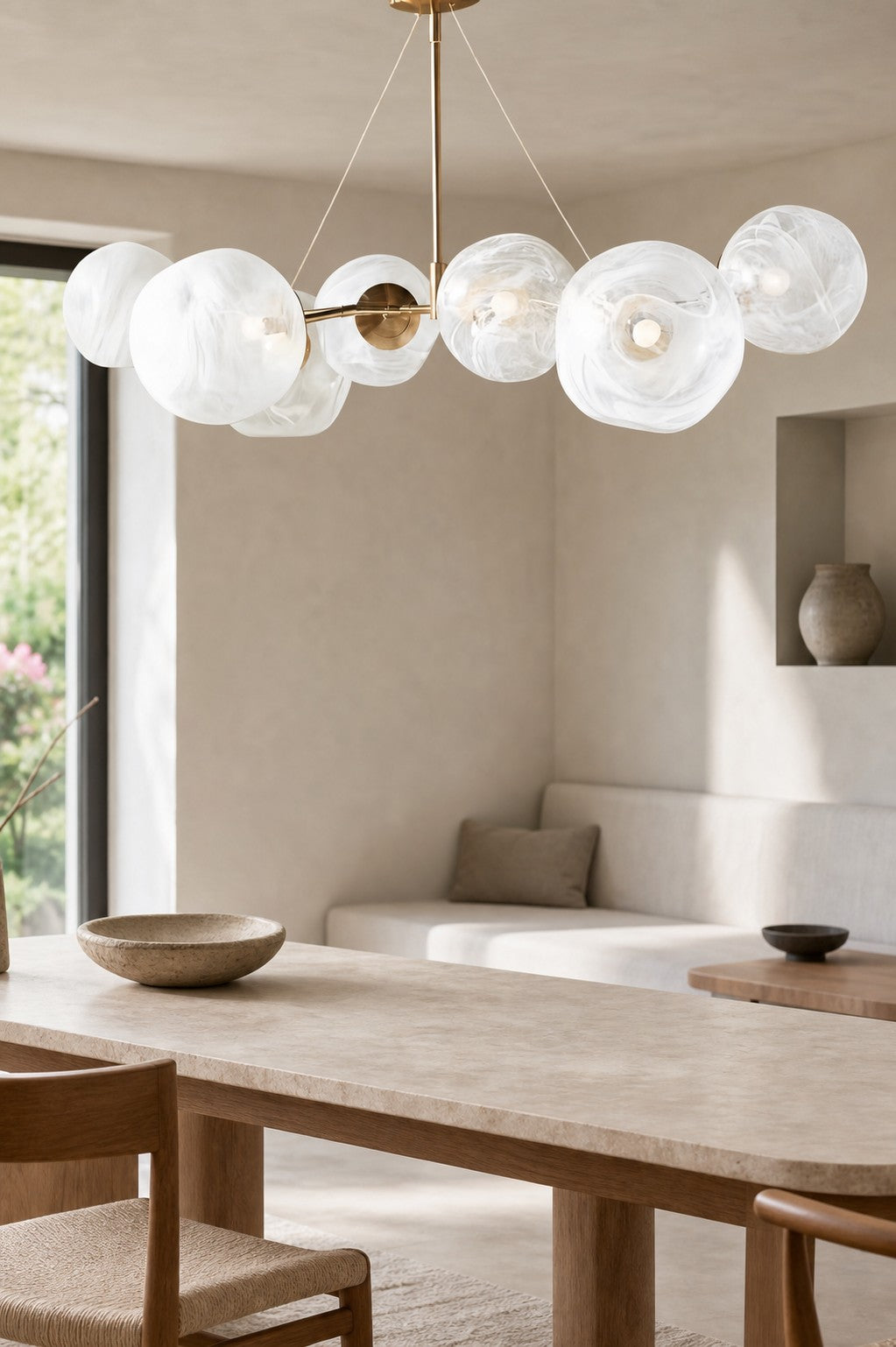 Pawrior Mehrköpfiger Kugel-Kronleuchter aus organischem Glas – Modernes Zweiglicht im Wolkendesign