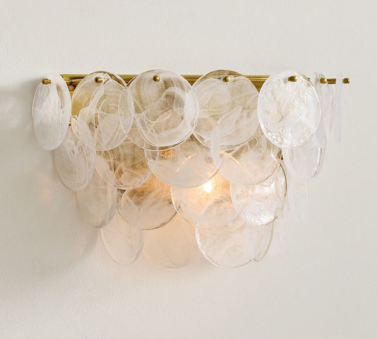 Sevra Cascading Glass Disc Wall Sconce - Metal Vintage Brass Finish Lighting