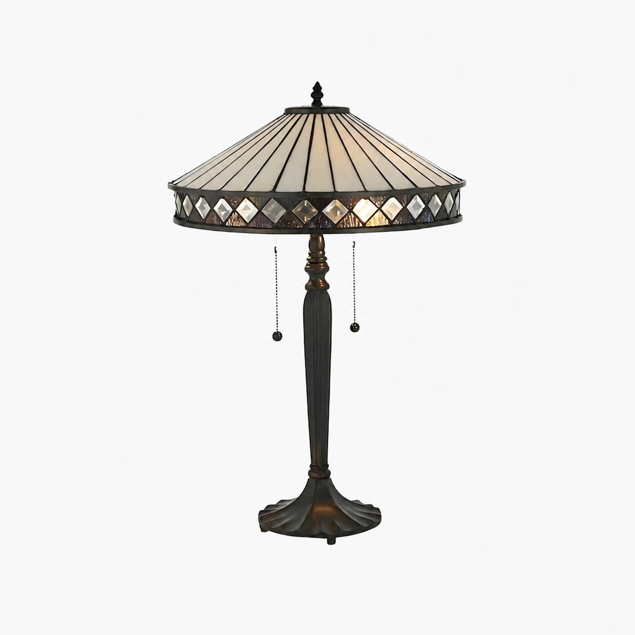 TF Fargo Geometrische Tiffany-Lampe – Akzentbeleuchtung aus bernsteinfarbenem und cremefarbenem Glas für Schlafzimmer oder Arbeitszimmer