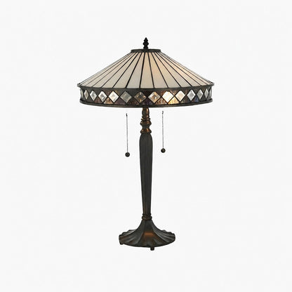 TF Fargo Geometrische Tiffany-Lampe – Akzentbeleuchtung aus bernsteinfarbenem und cremefarbenem Glas für Schlafzimmer oder Arbeitszimmer