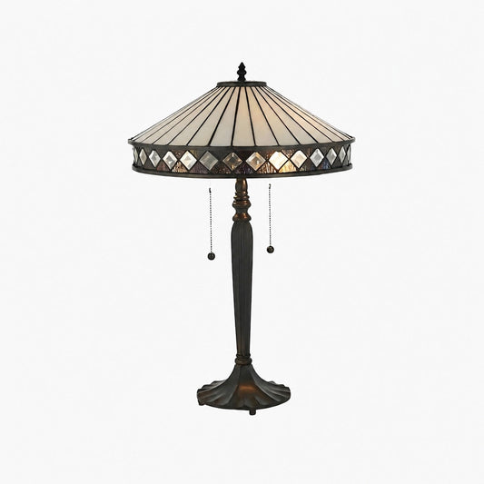 TF Fargo Geometrische Tiffany-Lampe – Akzentbeleuchtung aus bernsteinfarbenem und cremefarbenem Glas für Schlafzimmer oder Arbeitszimmer
