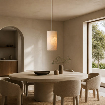 Hand Carved Alabaster Cylinder Pendant Light