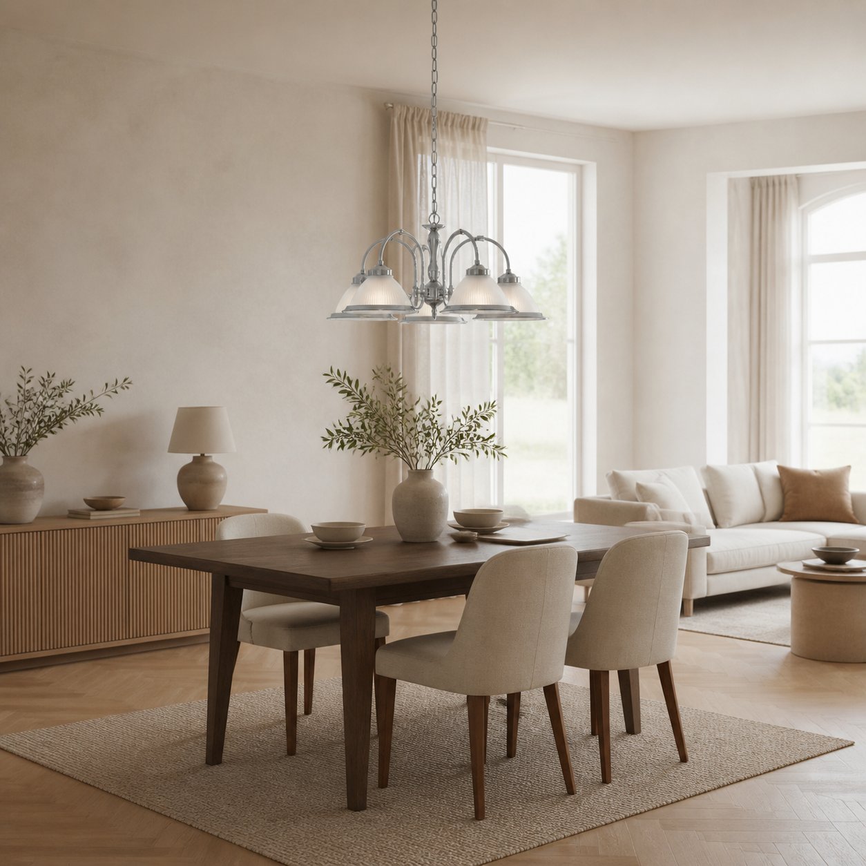 TF Vintora Pendelleuchte aus geripptem Glas – Elegante Metallumrandung für Küchen, Essbereiche und Flure