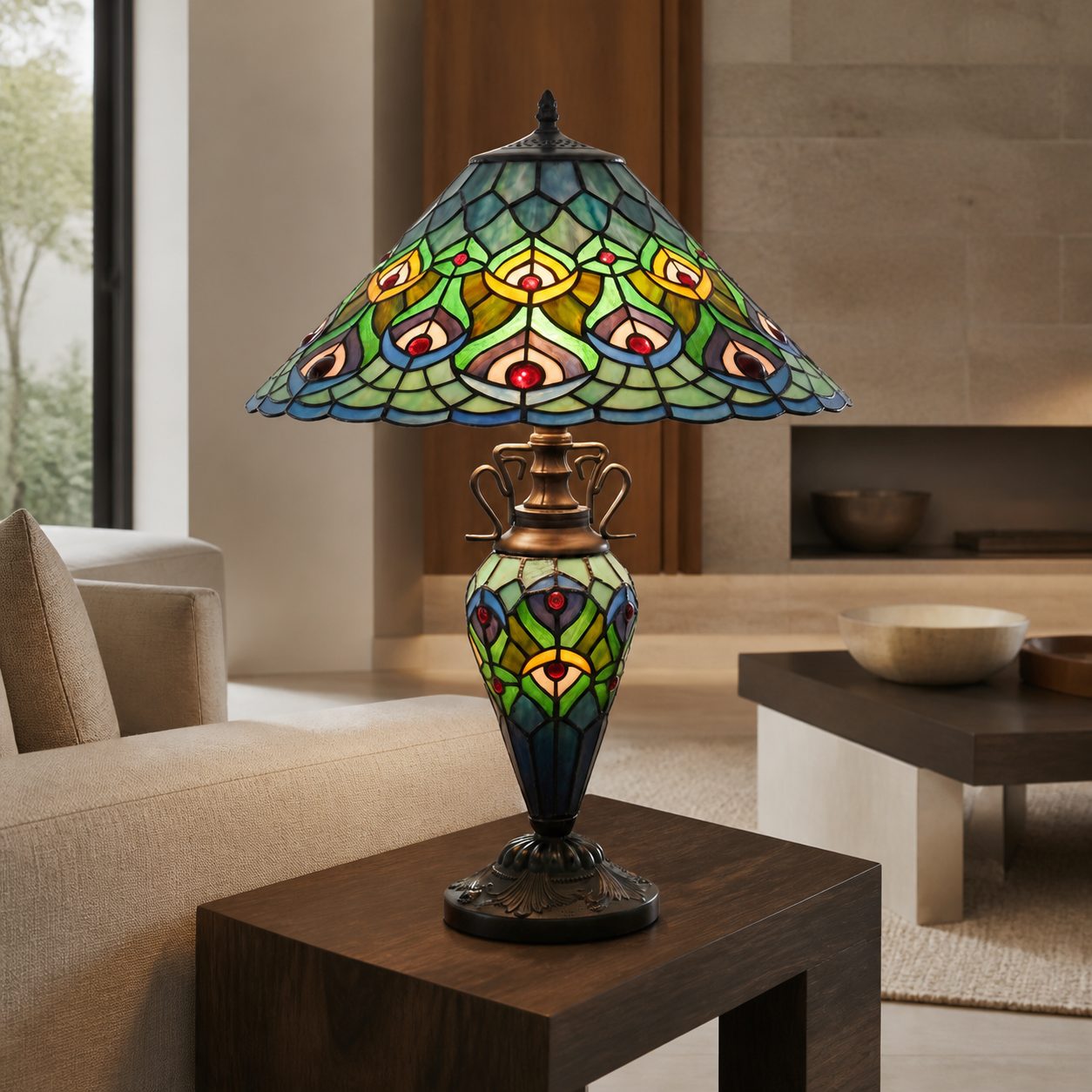 TF Oldbury Desk Lamp - Handcrafted Stained Glass Lamp for Bedroom Reading