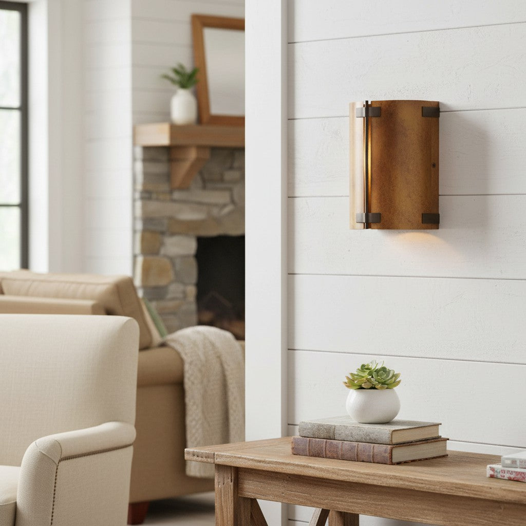 Rustivon Rustic Wall Sconce - Curved Metal Shade in Vintage Style for Bedroom