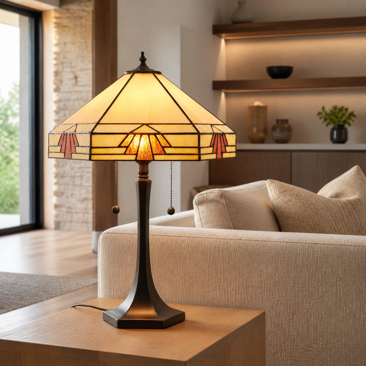 TF Nevada Geometrische Tischleuchte aus Buntglas – Tischlampe für Wohn- und Schlafzimmer