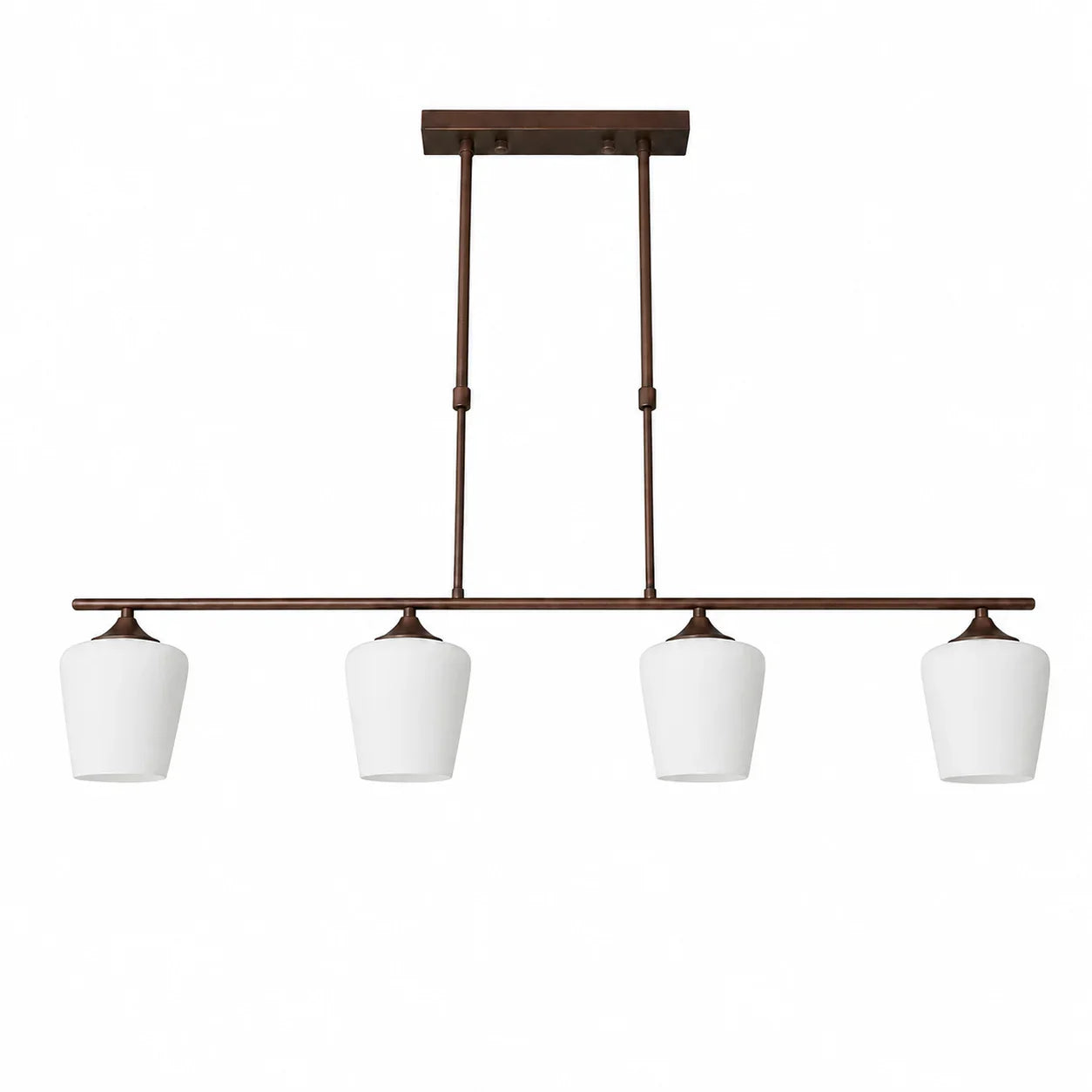 Strellux Coffee Brown linear chandelier with four white opal glass shades