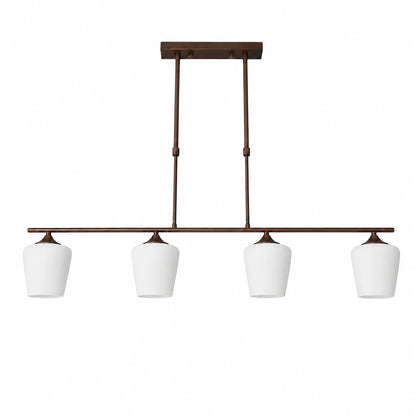 Strellux Coffee Brown linear chandelier with four white opal glass shades