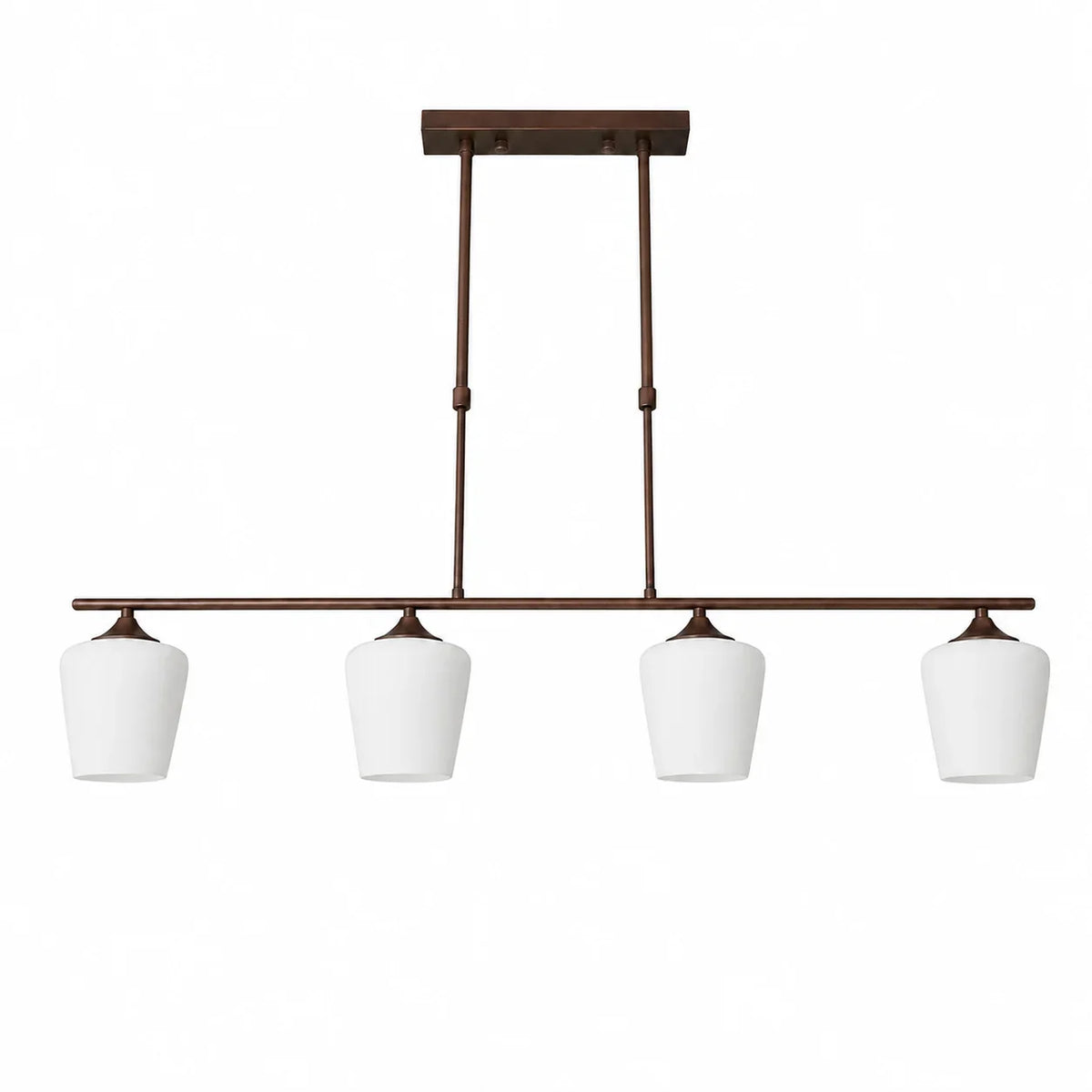 Strellux Coffee Brown linear chandelier with four white opal glass shades