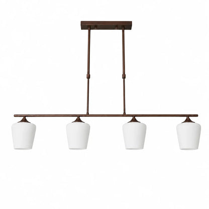 Strellux Coffee Brown linear chandelier with four white opal glass shades