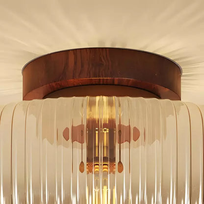 Amberflow Retro Amber Fluted Glass Ceiling Light – Round Flush Mount for Hallways and Entryways