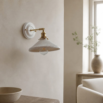 Japanische Vintage Wandlampe aus Keramik und Messing mit 1 Leuchte