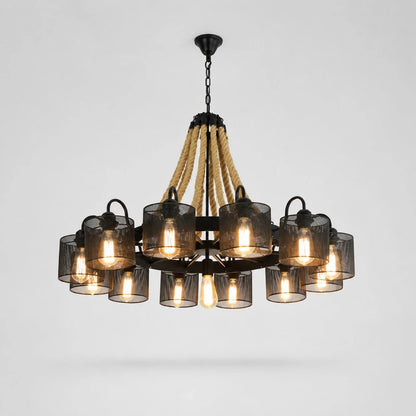 Rustic farmhouse rope chandelier