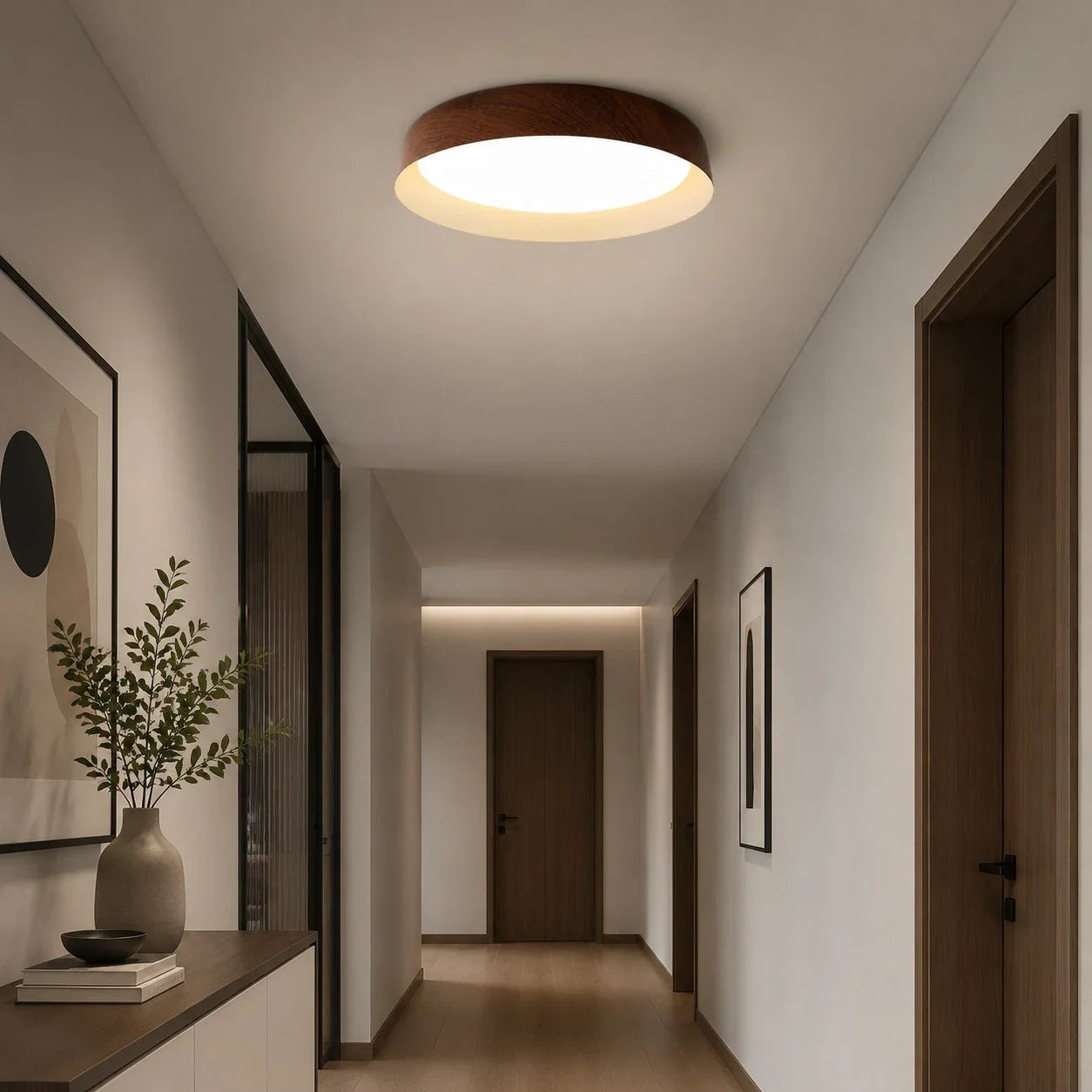 Wabi-Sabi Wood Color LED Flush Mount Ceiling Light