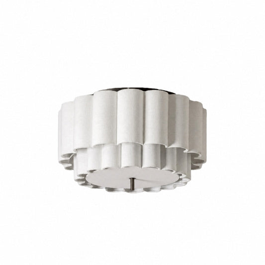 Linbron Flush Lighting – Scalloped Linen Shade and Bronze Finish Modern Ceiling Light for Dining Room