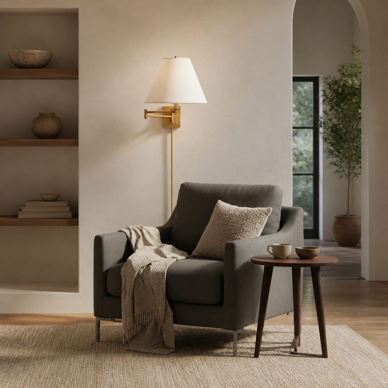 Arcuma Rotating Arm Wall Lamp – Retro Metal and Fabric for Bedrooms and Reading Corners