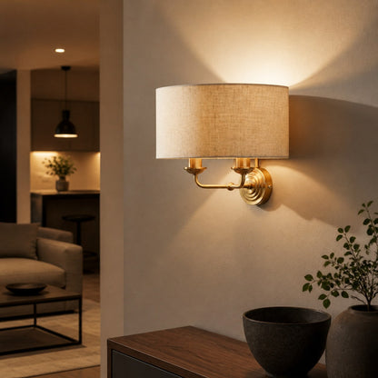 Tela Classic Wall Sconce with Fabric Shade – Elegant Metal Finish Wall Light for Living Room / Bedroom
