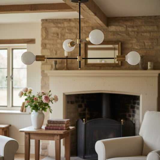 Mobilux Line Black and Brass Chandelier - Contemporary Globe Ceiling Hanging Light