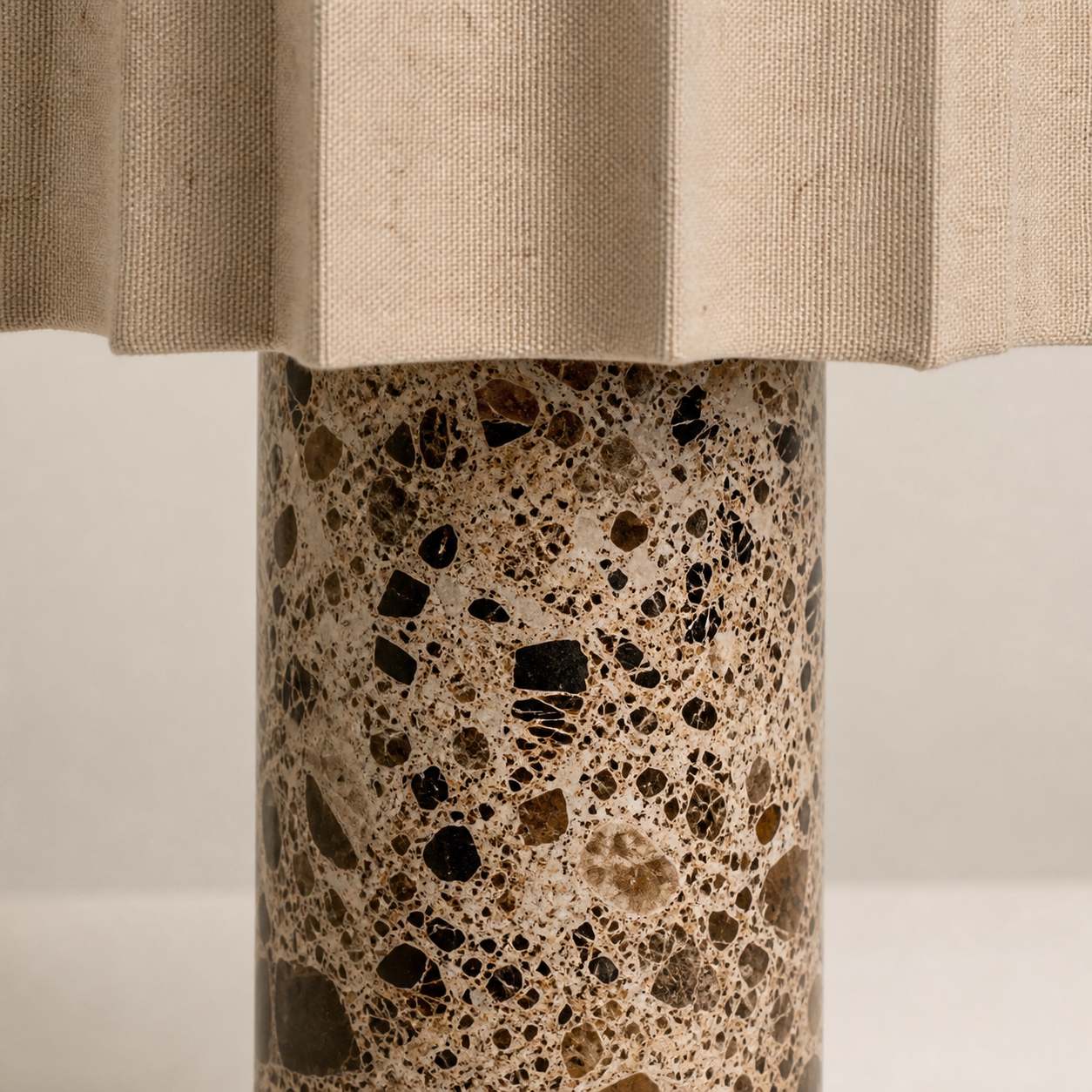 Cavilon Table Lamp with Fan-Shaped Linen Shade - Stone Finishes Suitable for Living Rooms