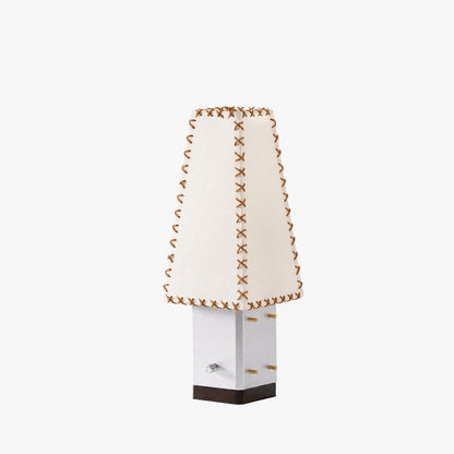 Modern Geometric Metal Table Lamp – Parchment Shade for Bedroom Nightstand Lighting