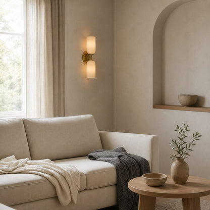 Vega Glass 2-flammige Wandleuchte mit champagnerfarbenen Glasschirmen – Moderne Wandleuchte mit Metallrahmen für Badezimmer und Flur