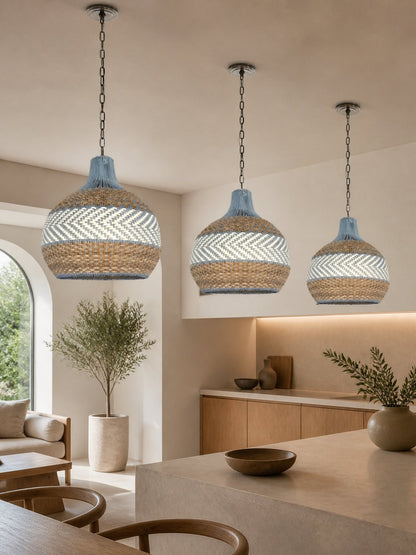 Handwoven Blue Rattan Pendant Light