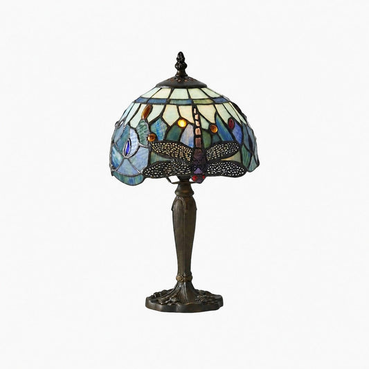 TF Libellen-Tischleuchte, handgeschnitten – Vintage-Buntglas für Schlaf- oder Wohnzimmer