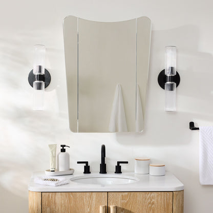 Rivora Fluted Glass Double Short Sconce - Indoor Outdoor Wall Light Elegance