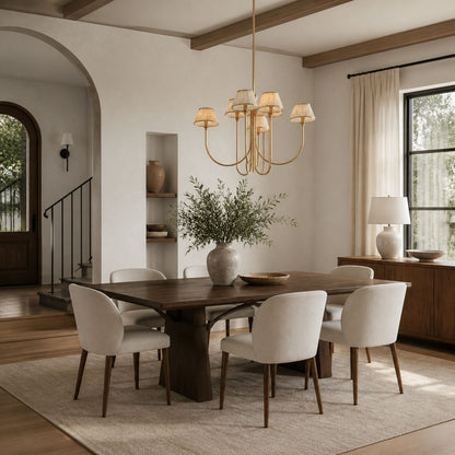 Ruchee Chandelier – Layered Fabric Shade Brass Ceiling Light for Dining or Living Spaces