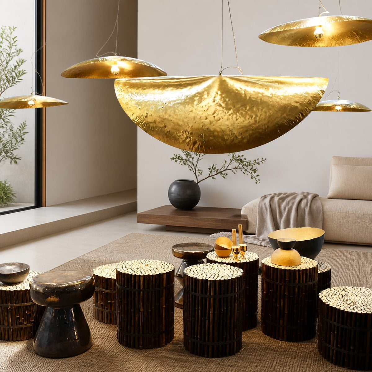 Hammered Brass Suspension Light