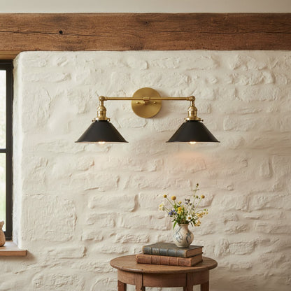 Conique Metal Industrial Wall Sconce with Dual Cone Shades - Vintage Metal Finish